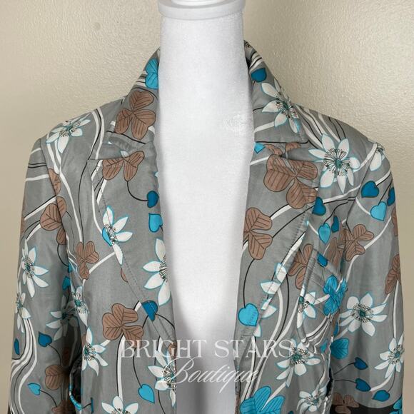 Rare Floral Silk Jacket ASO Phoebe Halliwell Charmed Gray Blue Flower Medium - Picture 9 of 11